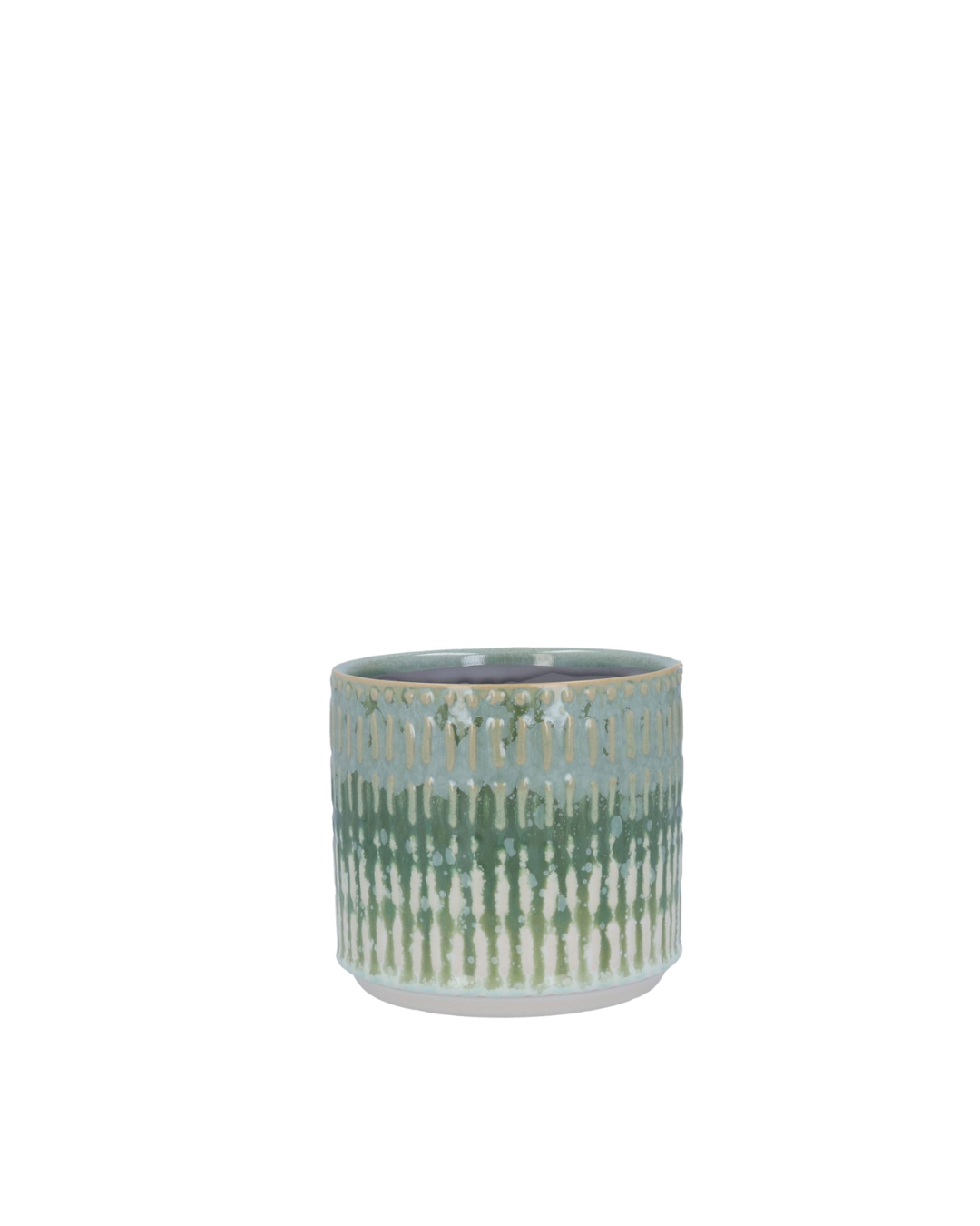 Front view of a mini Green Reactive Glaze Stoneware Pot, showcasing its deep green reactive glaze finish and round stoneware shape.