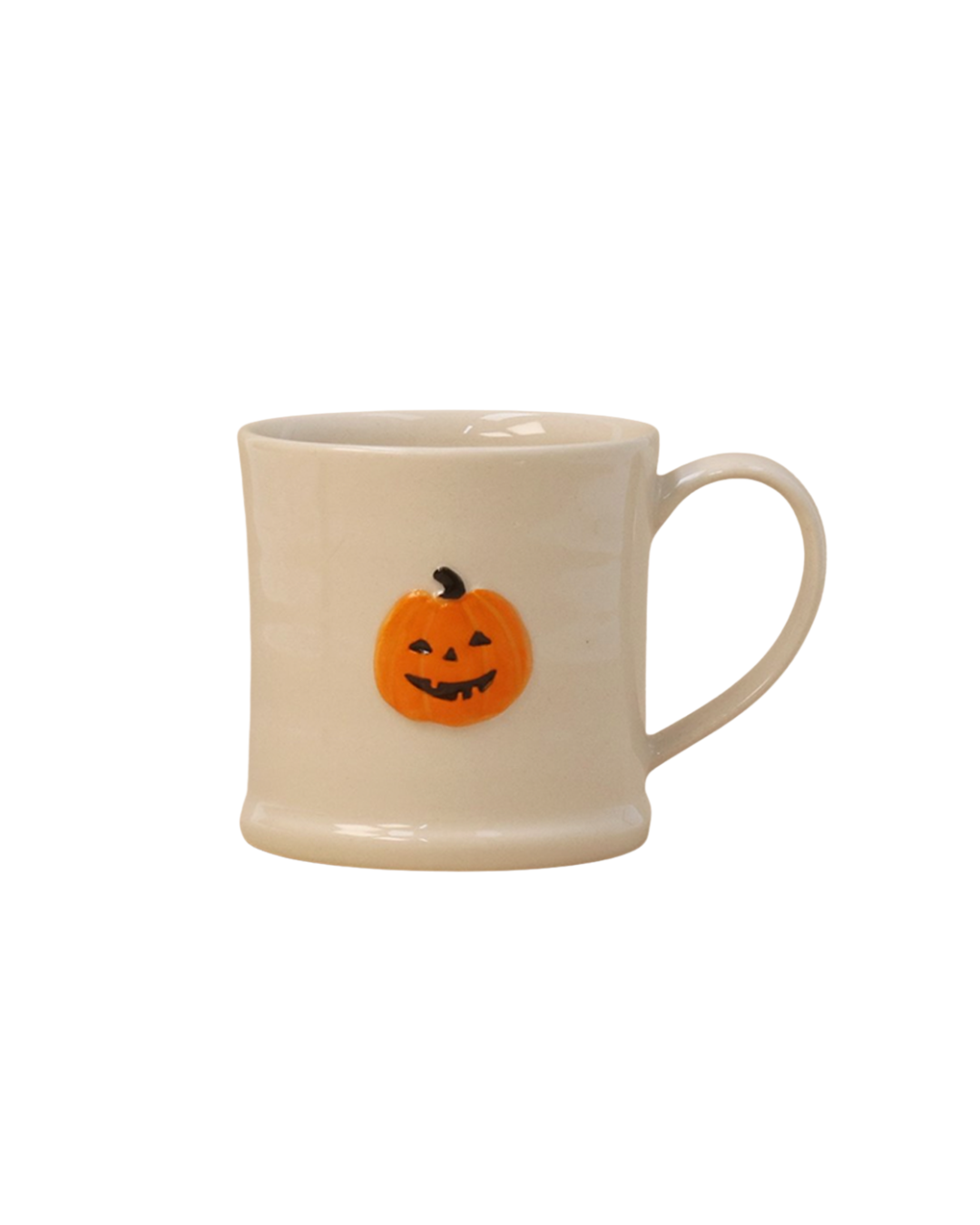 Smiling pumpkin face mug, perfect for Halloween and autumn, adding a cozy touch to your seasonal drinks and décor.