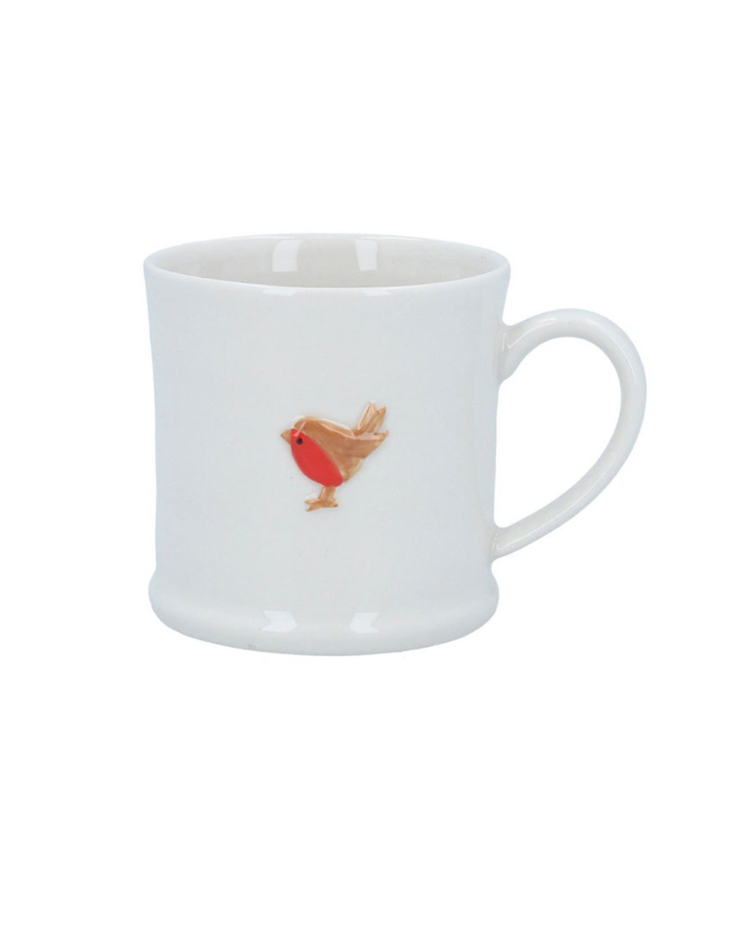 Stoneware mini mug featuring a charming robin design, perfect for autumn and Christmas, adding a cozy touch to hot drinks and seasonal décor.