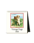 Vintage Dogs Desk Calendar 2026 with 12 vintage dog illustrations, playful pugs and terriers, 15.2x16.5 cm, desk décor and gift for dog lovers