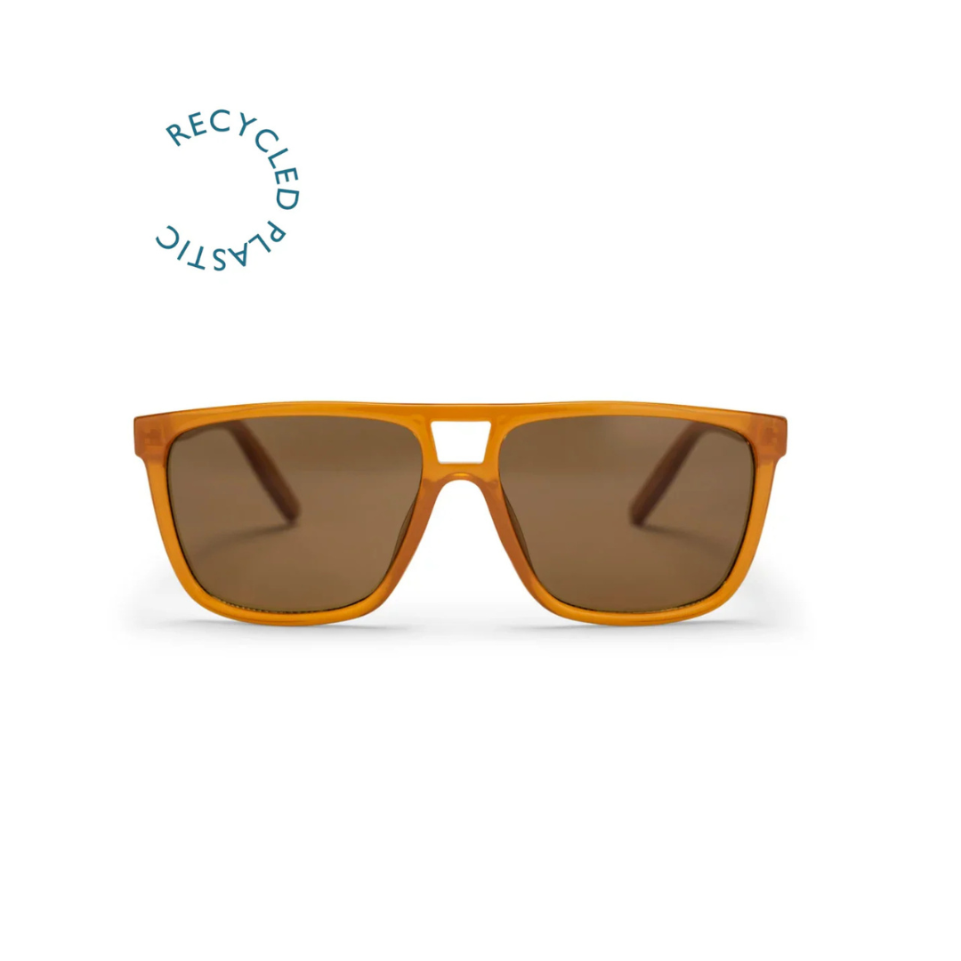 Siljan Mustard unisex sunglasses with mustard frame and brown lents made from recycled plastic