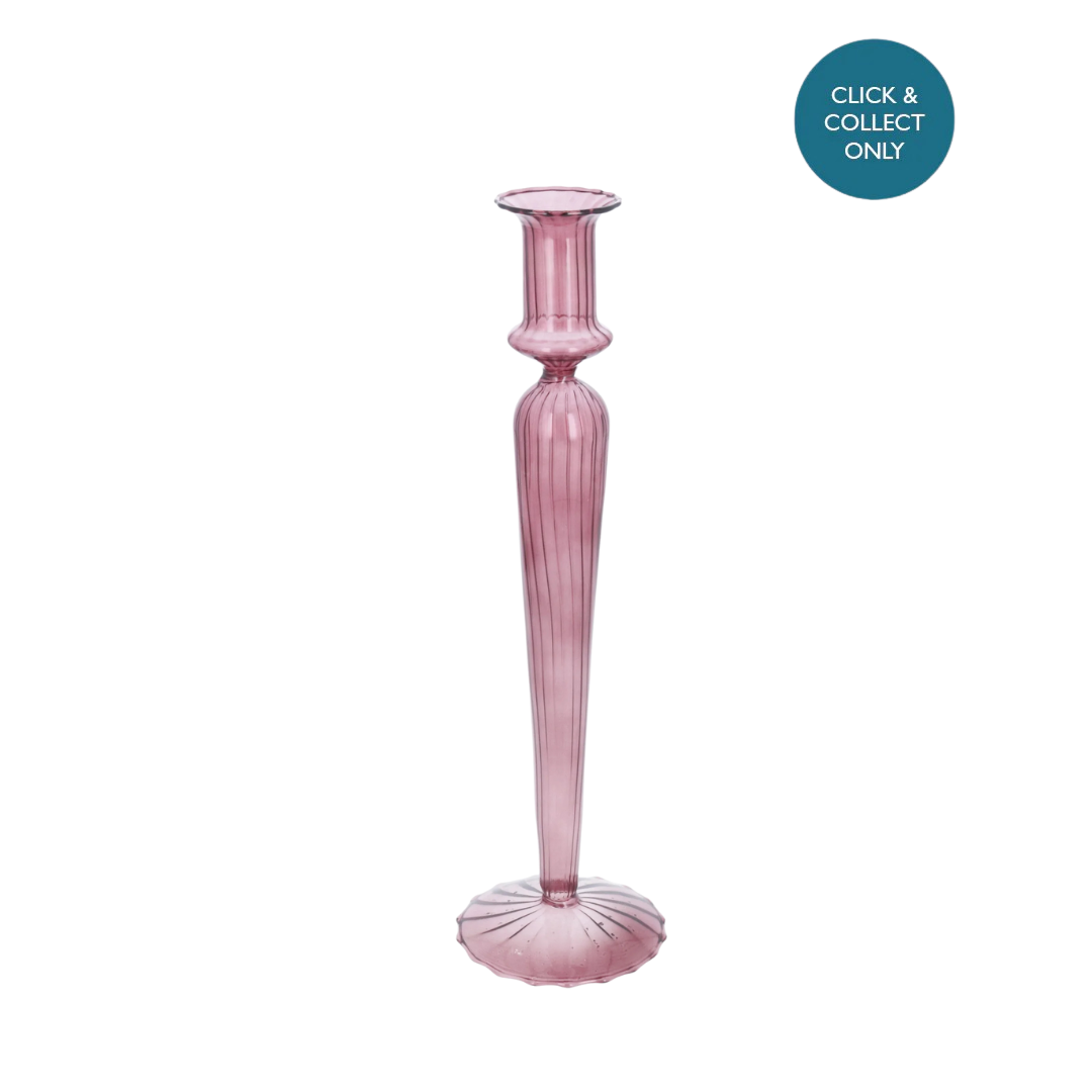 Tall Ribbed Clear Aubergine Glass Candle