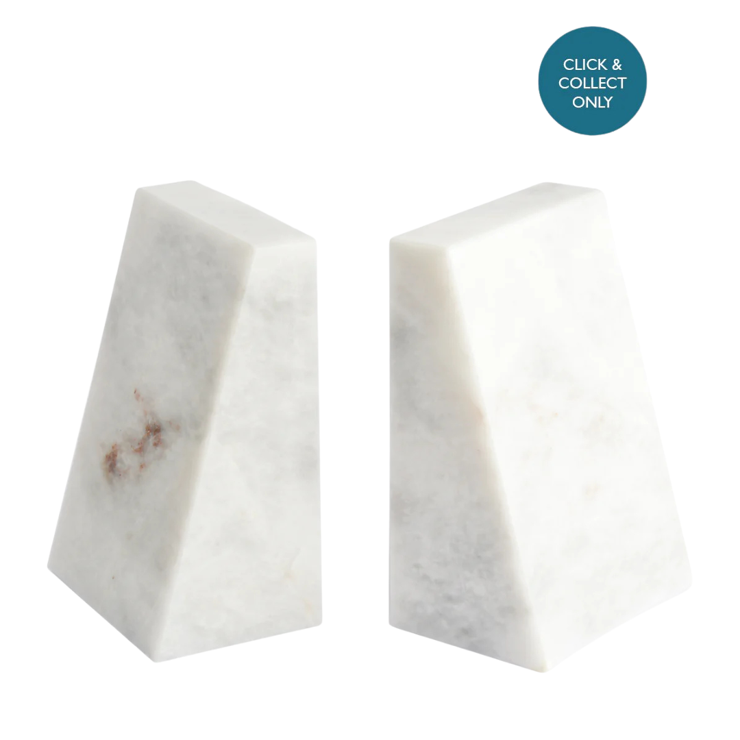 Pair of Himalayan wedge marble bookends in white marble, handcrafted with polished finish – 15x10x7.5 cm, 4.388 kg.
