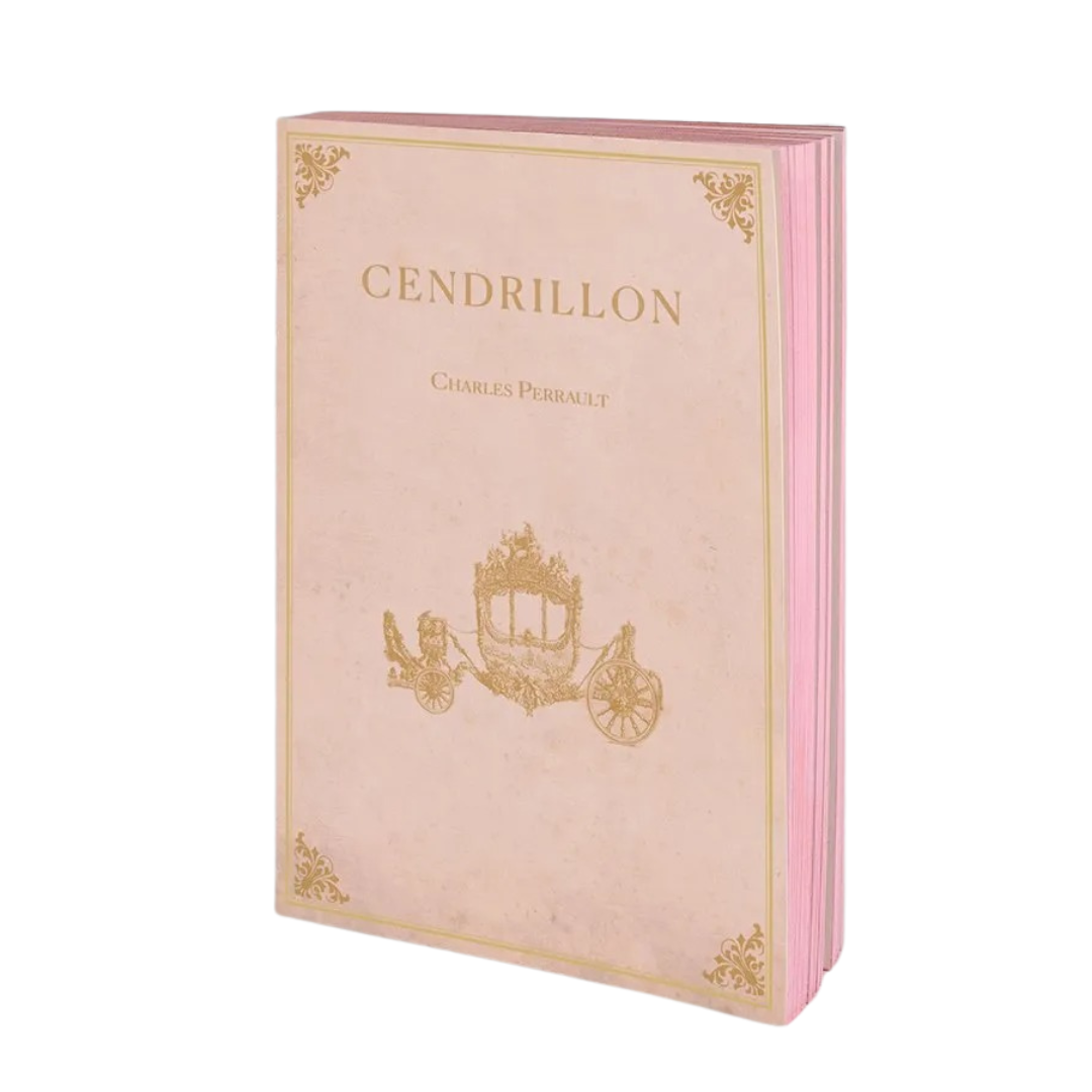 Cover of Cendrillon handmade notebook from the Libri Muti Collection, featuring a soft cover and pink hand-coloured slice, crafted in Florence, Italy.