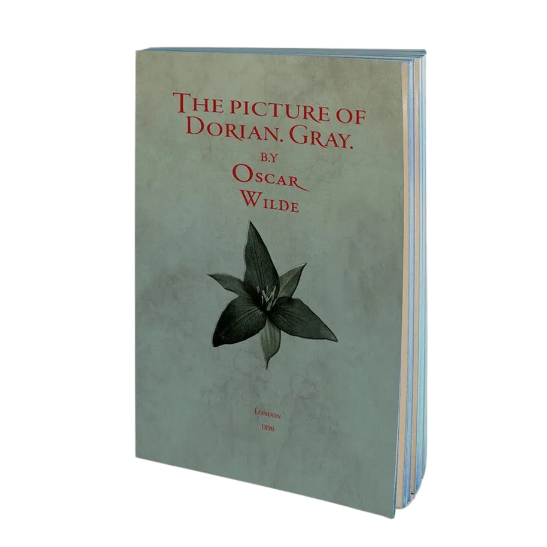 Cover of The Picture of Dorian Gray handmade notebook from the Libri Muti Collection, featuring a soft cover and blue hand-coloured slice, crafted in Florence, Italy.
