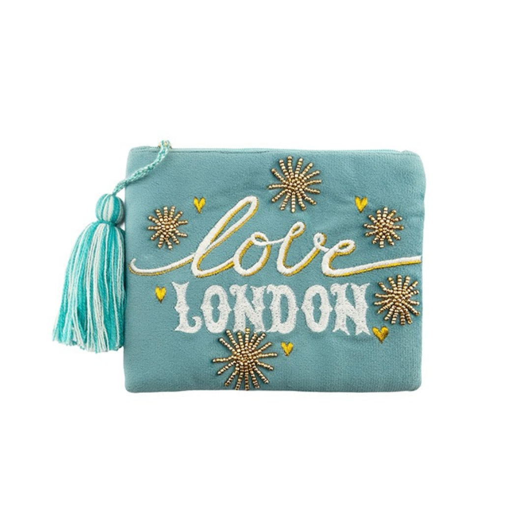 Turquoise Love London Beaded Pouch