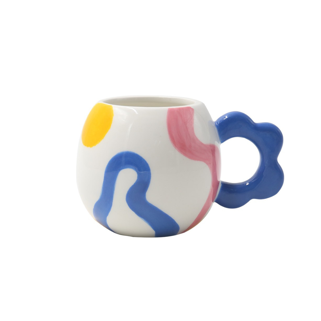 Juanita Blue, Pink and Yellow Stripes Ceramic Mug