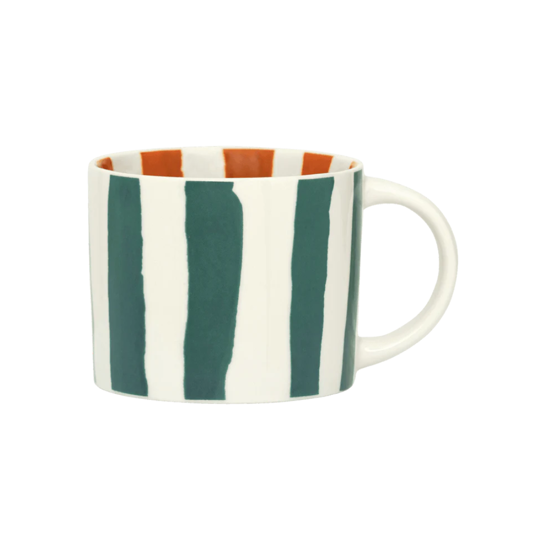 Ceramic Mug with Deep sea stripe outside and flame stripe inside