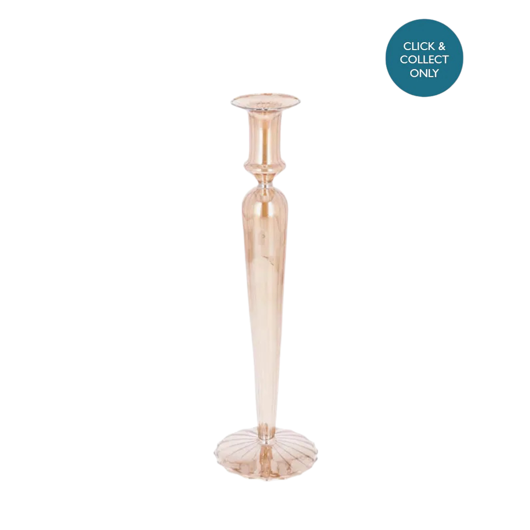 Tall Ribbed Gold Lustre Glass Candle Holder