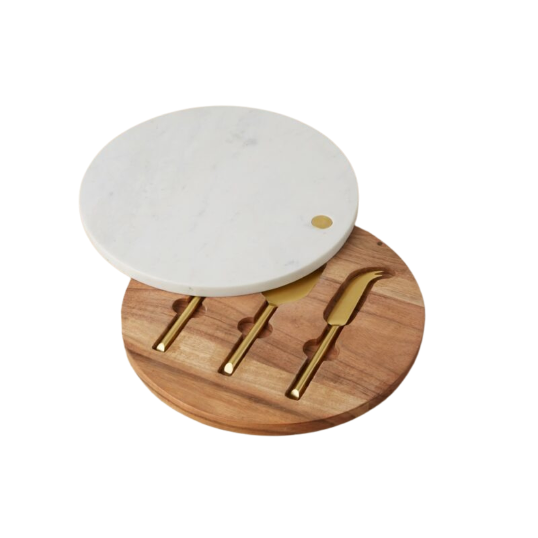 Swivel Marble Board  with 3 Cheese utensils set