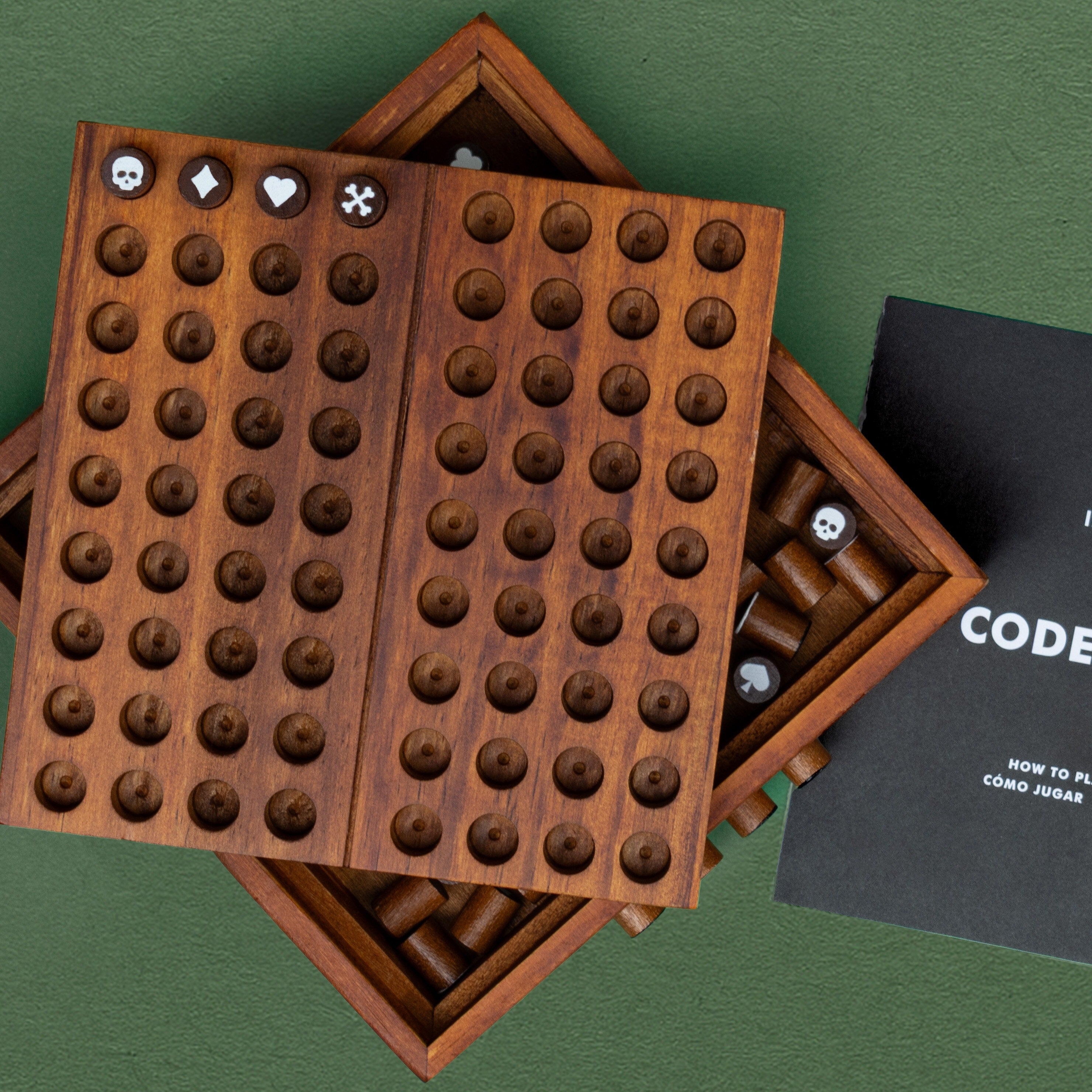Top View of the Deluxe wooden board codebreaker game for cracking codes