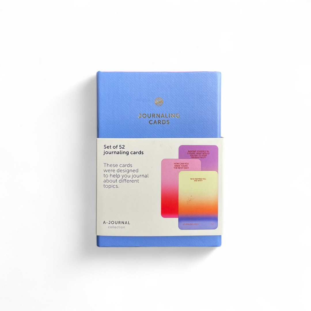 Journaling Prompt Cards with compact 9.5 x 7 cm size on white background – mindfulness and writing prompts for self-reflection and personal growth