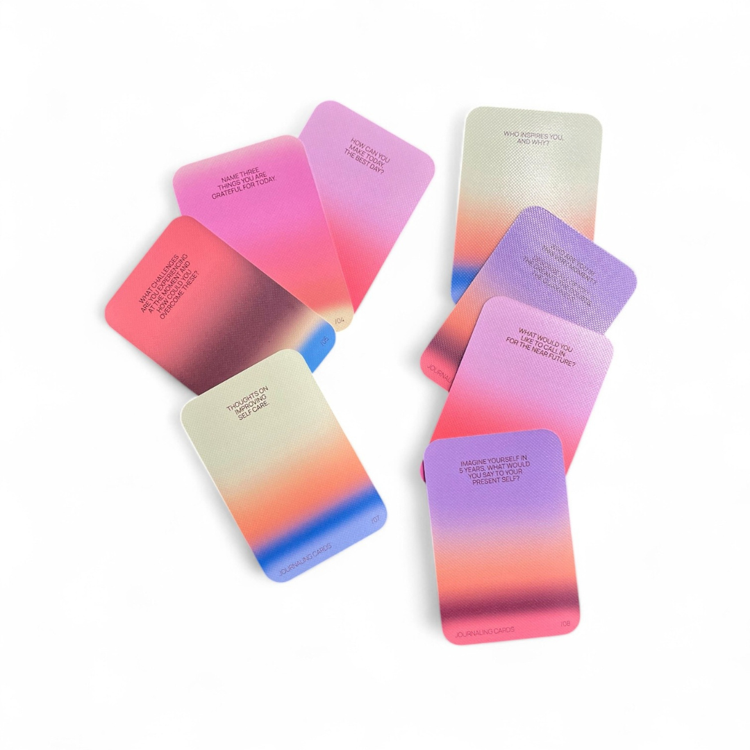 Open Journaling Prompt Cards showing prompts for mindful writing, self-reflection, and creativity – perfect for journaling practice anytime