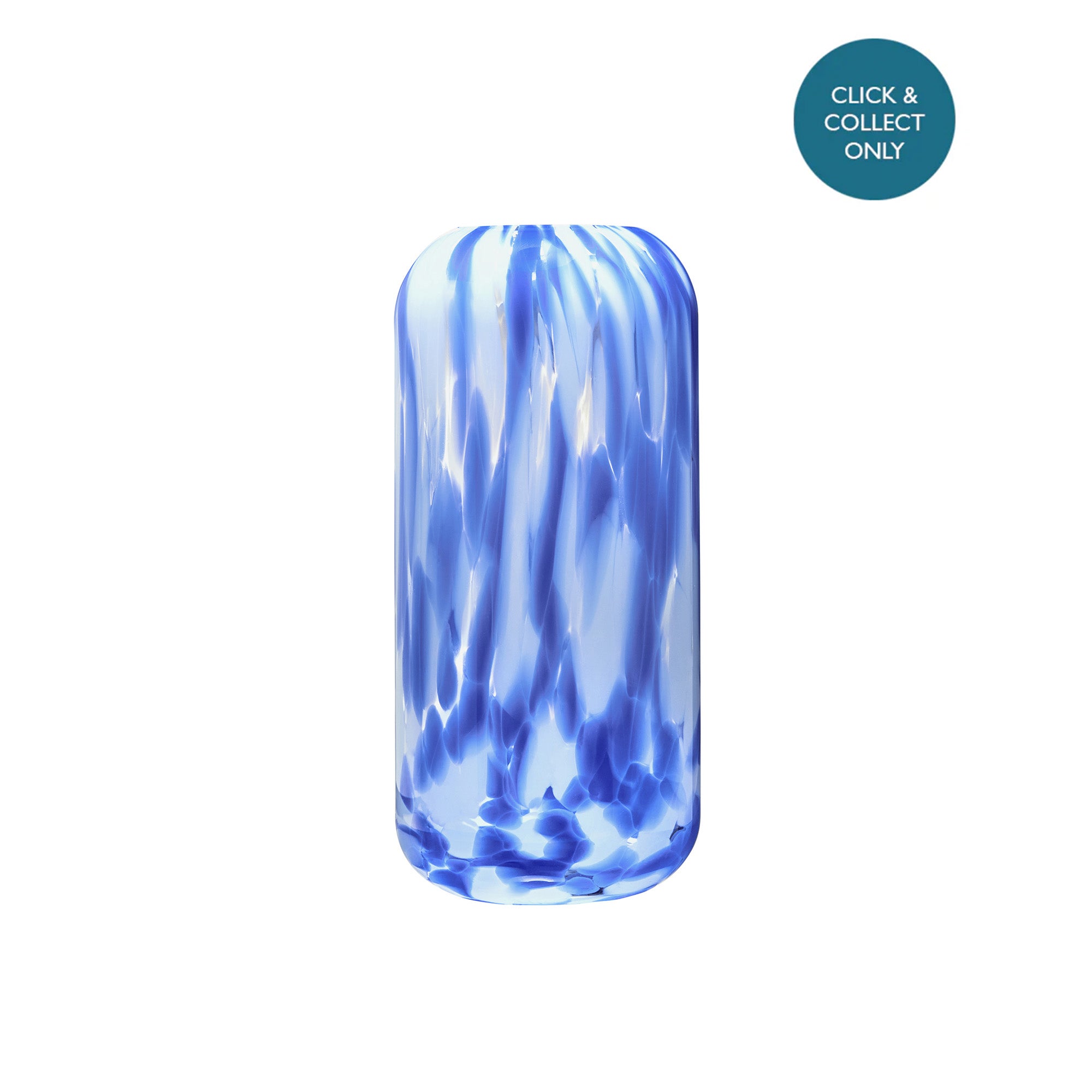 A large blue glass vase with a lava decoration, designed in a contemporary style.