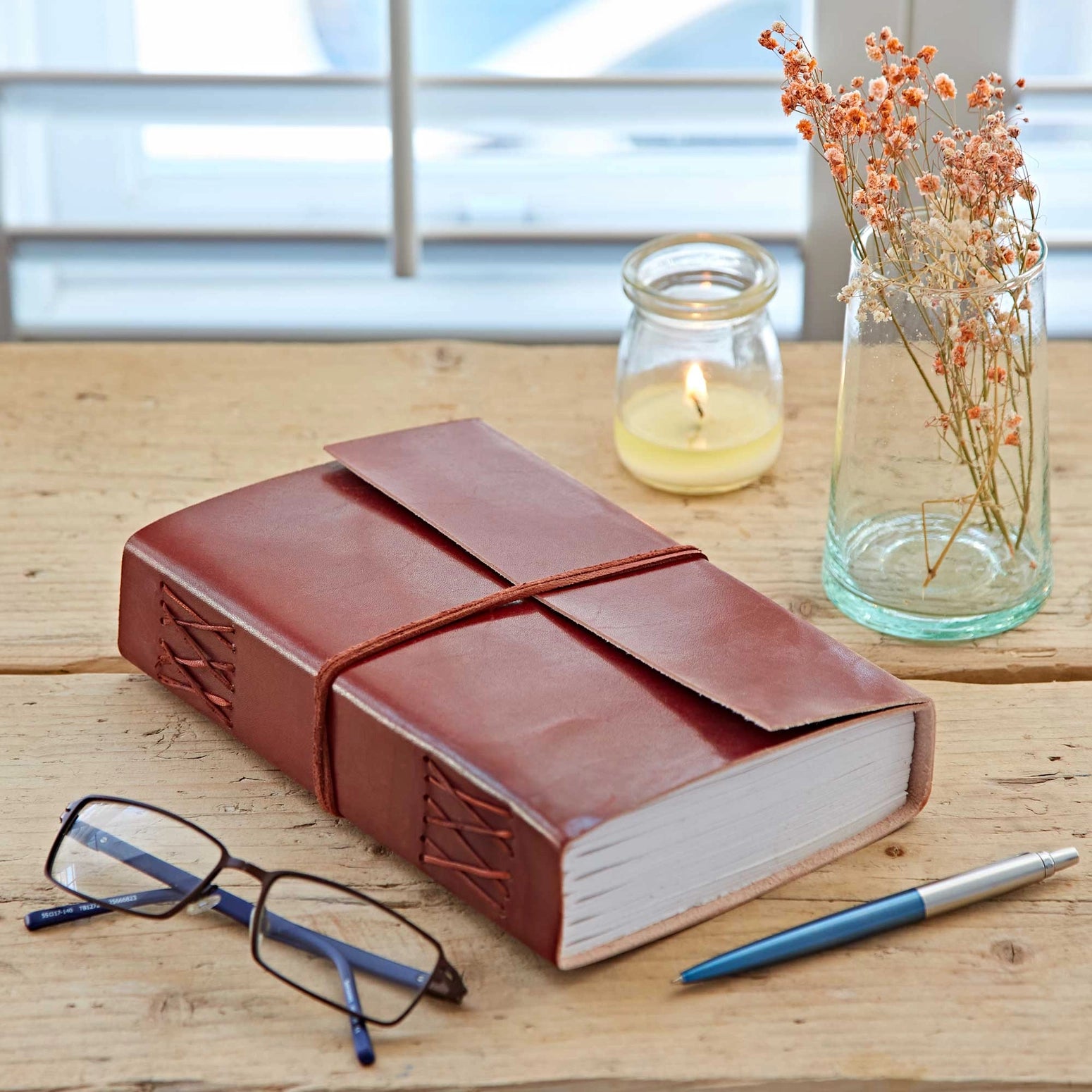 Distressed Leather Journal Red