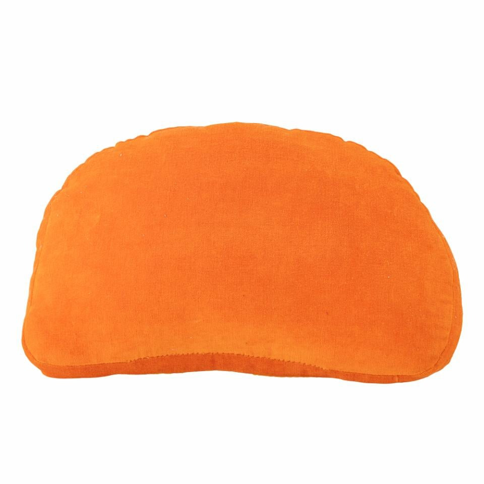Orange slide shaped cushion from the back on a white background