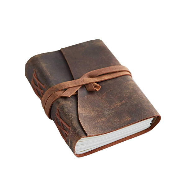 Buffalo Leather Wraparound Journal with soft leather cover, unlined handmade khadda paper, and wraparound closure, ideal for writing, sketching, or travel journaling.