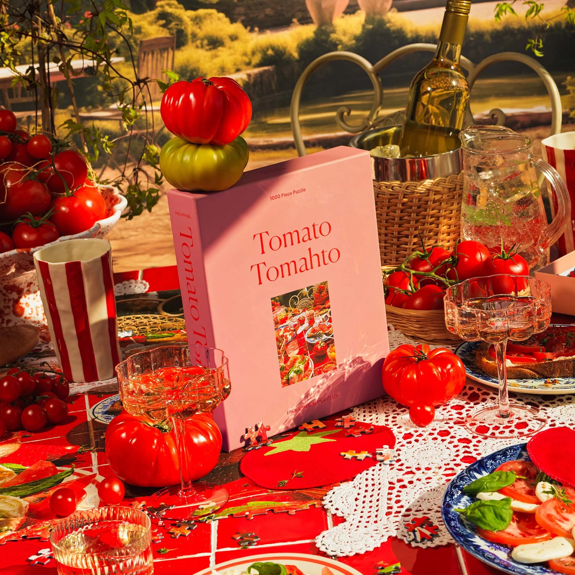 Table setting with tomatoes, a puzzle called&