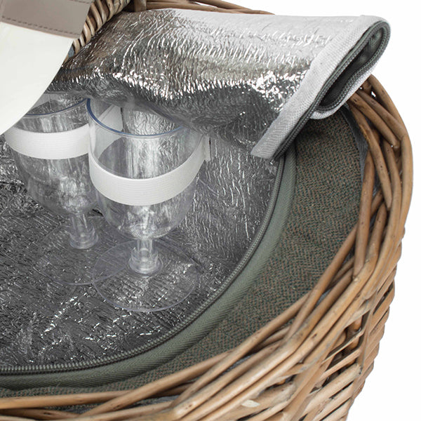 2 Person Oval Grey Sage Tweed Fitted Hamper