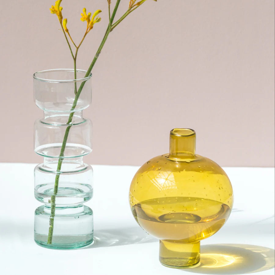Recyled Round Glass Vase Amber Green