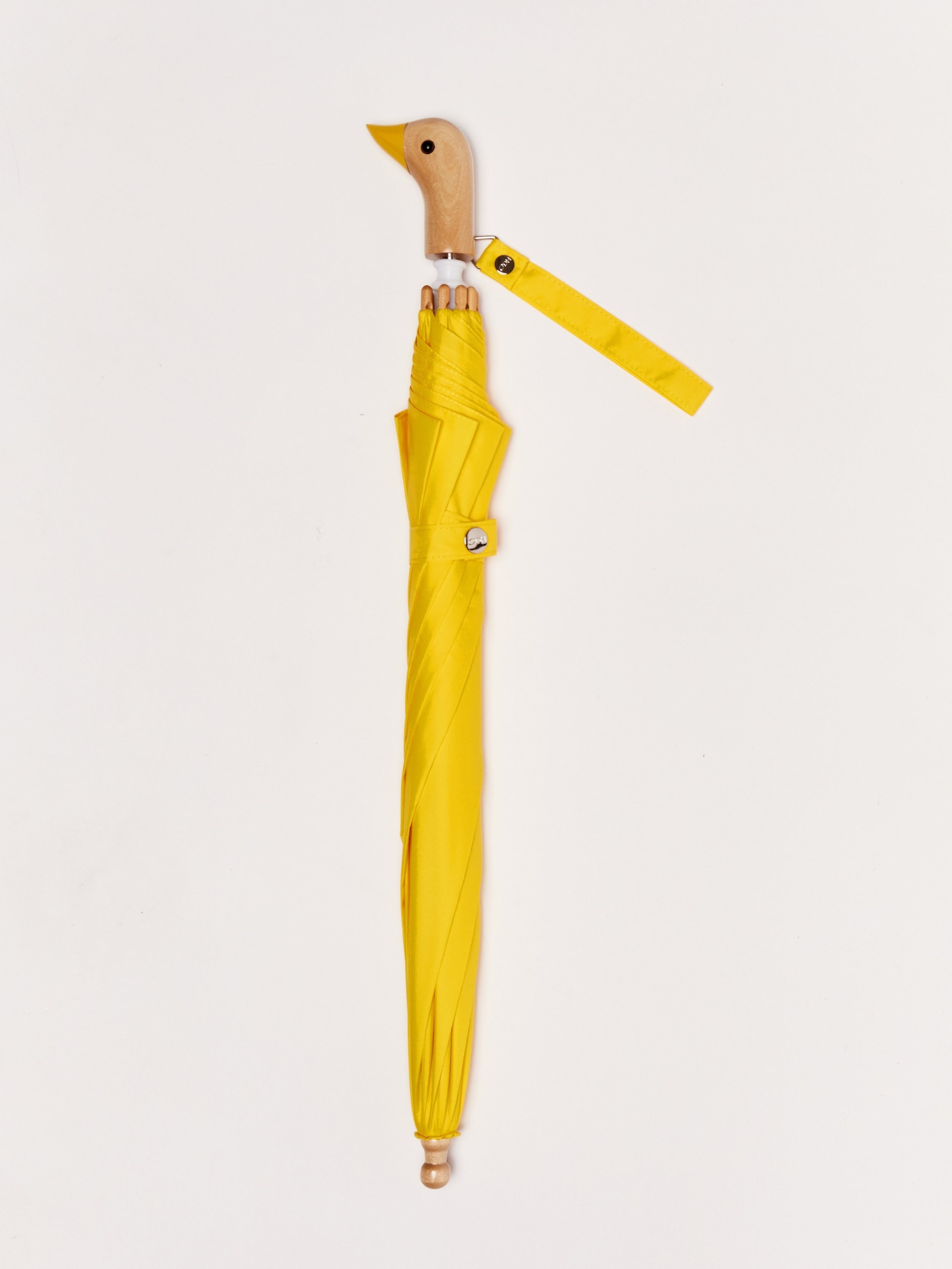 “Original Duckhead Duckling umbrella in bright yellow with wooden handle