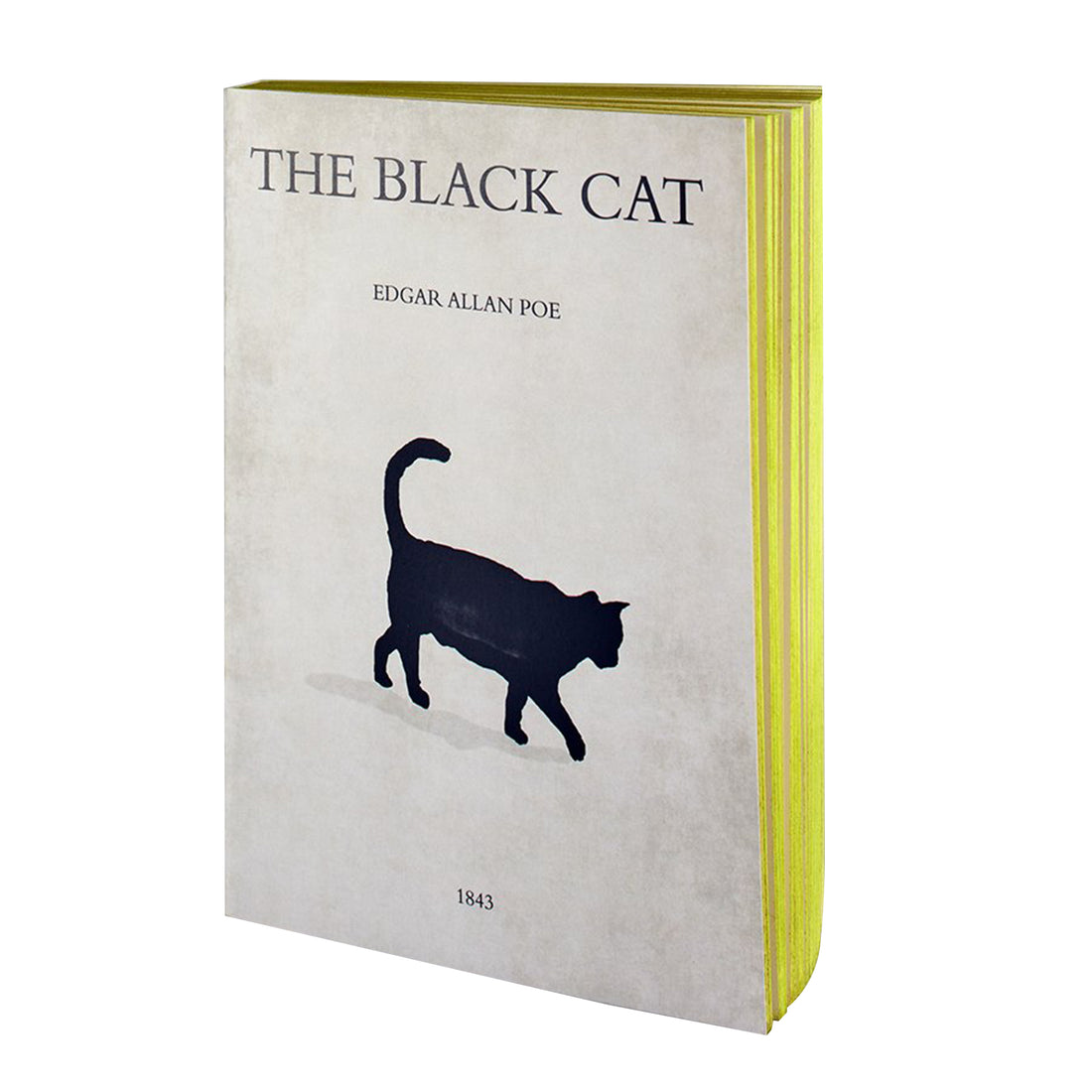Cover of The Black Cat handmade notebook from the Libri Muti Collection, featuring a soft cover and yellow hand-coloured slice, crafted in Florence, Italy.