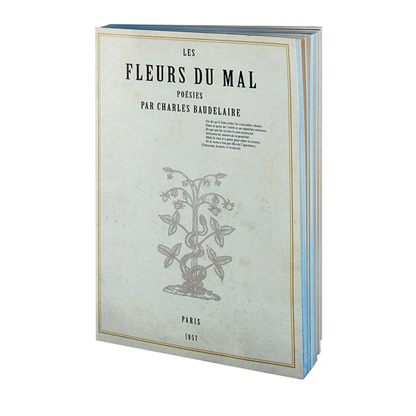 Cover of Les Fleur Du Mal handmade notebook from the Libri Muti Collection, featuring a soft cover and blue hand-coloured slice, crafted in Florence, Italy.