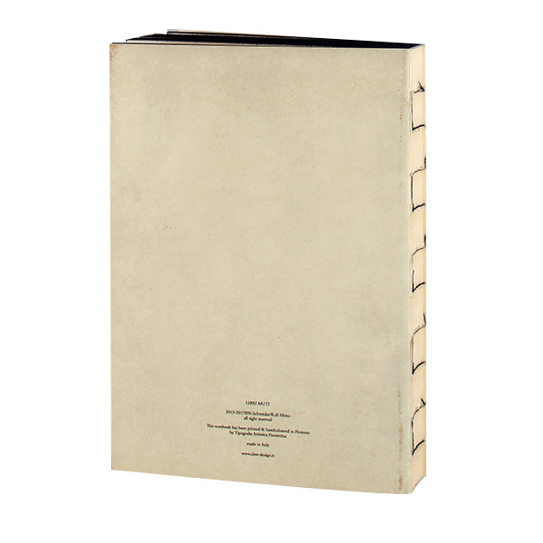 Back view of Hamlet Handmade Notebook, from the Libri Muti Collection, with soft cover and hand-coloured slice, crafted in Florence, Italy.