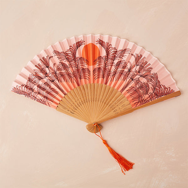 Folding Bamboo Fan in Orange