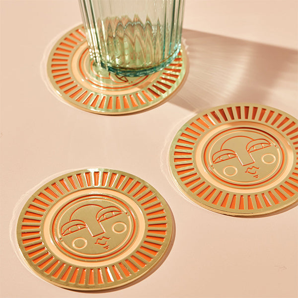 The Sunny Face Coaster in Peachy Orange