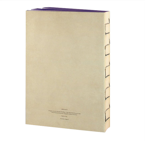 Back view of Pride & Prejudice Handmade Notebook, from the Libri Muti Collection, with soft cover and hand-coloured slice, crafted in Florence, Italy.