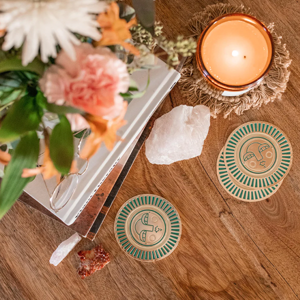 The Sunny Face Coaster In Teal