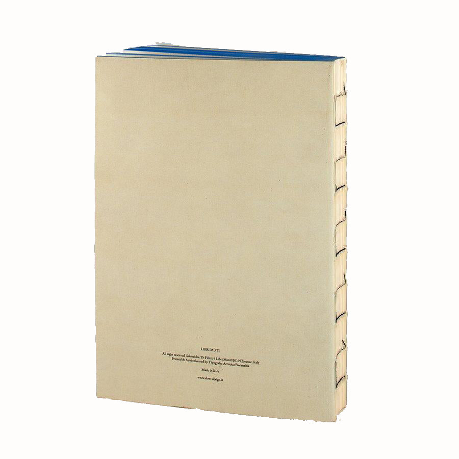 Back view of Tender Is The Night Handmade Notebook, from the Libri Muti Collection, with soft cover and hand-coloured slice, crafted in Florence, Italy.