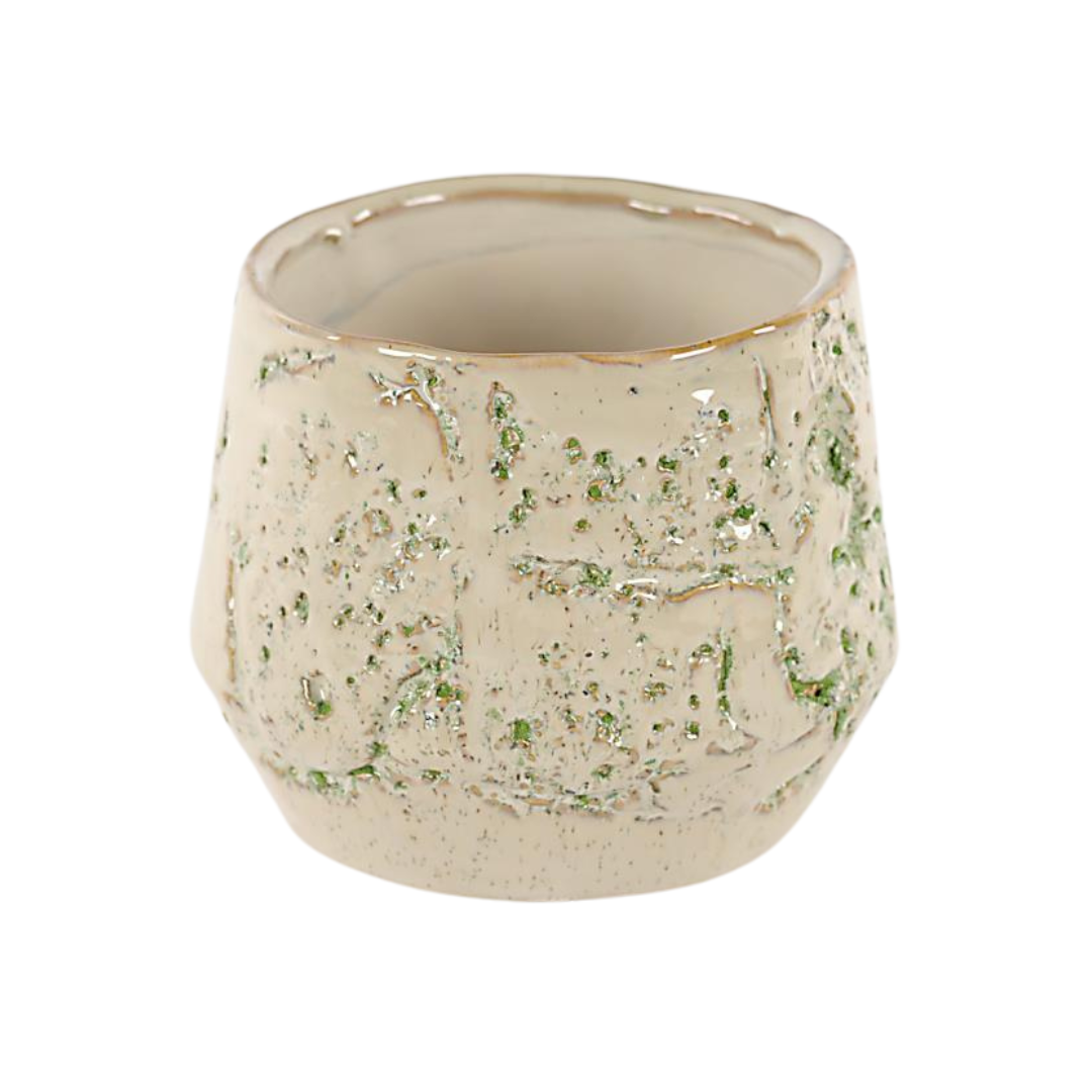 Grooved Glaze Spinach Green &amp; White Pot