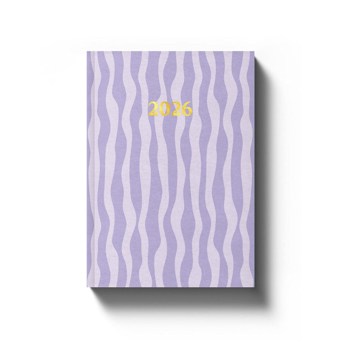 2026 diary available in A6 (10.5 × 14.8 cm) with purple striped softcover, gold foil accents, week-to-view layout, sewn binding, 100 GSM white paper, and UK holidays