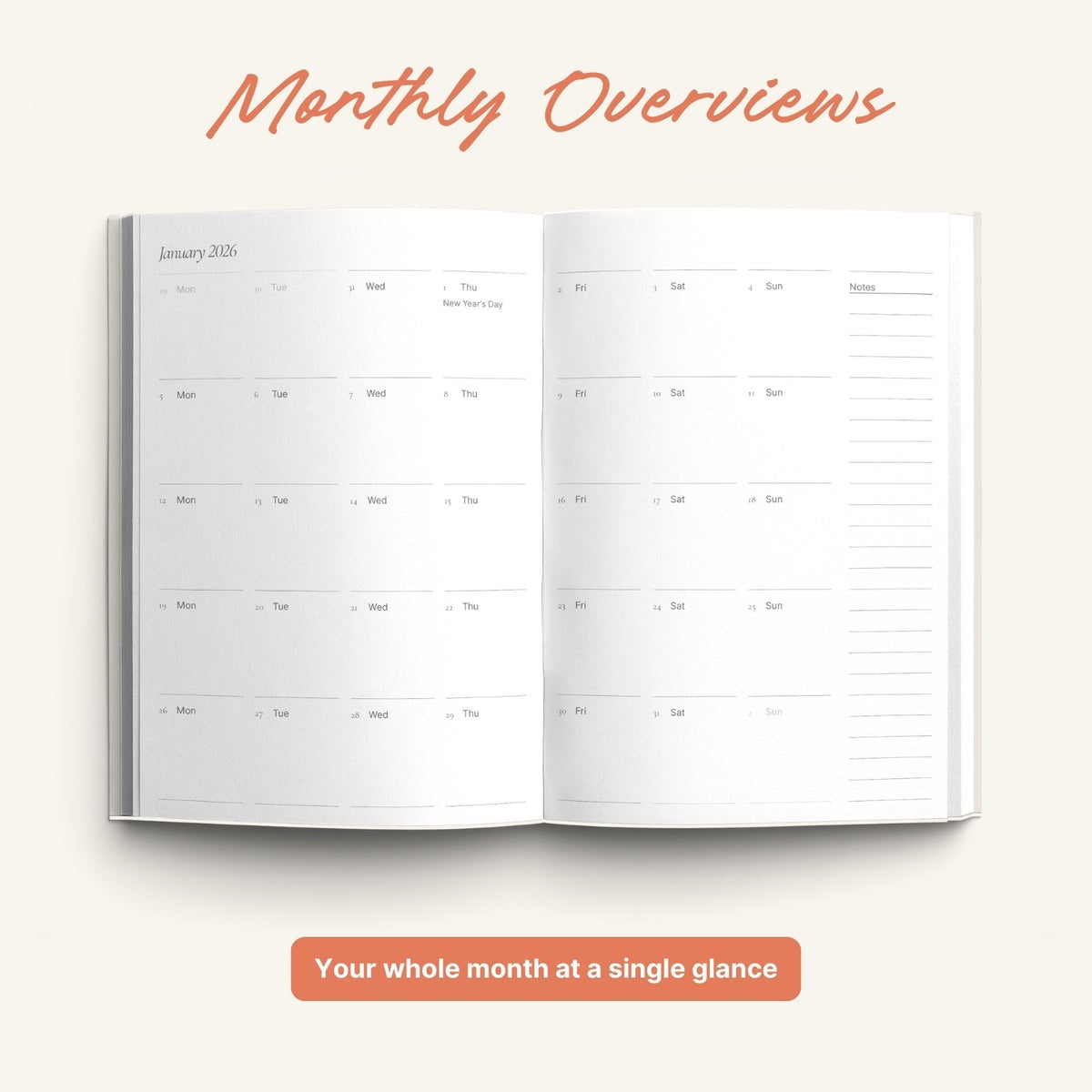 Open planner showing monthly overview with text &
