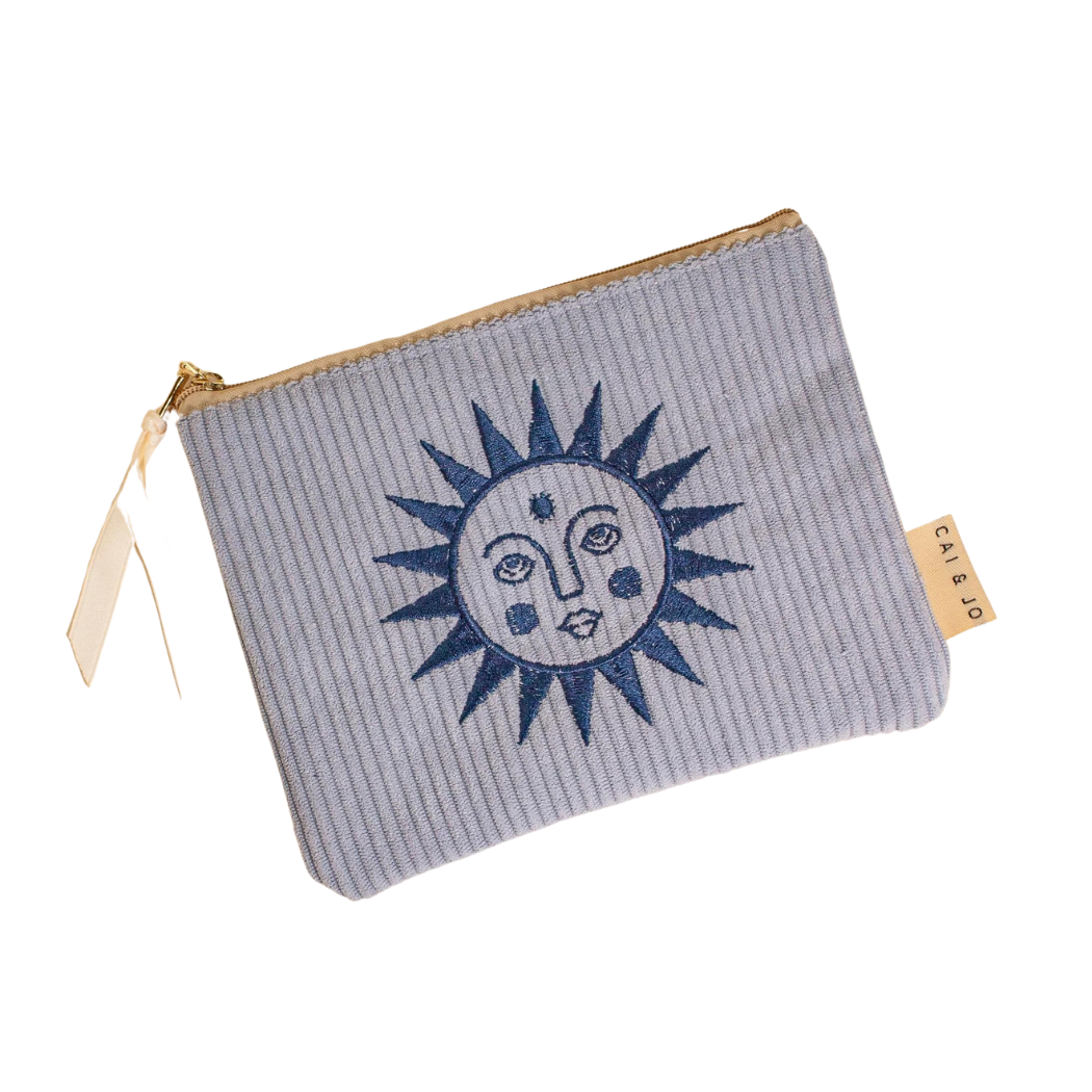 Blue Sun Face Corduroy Pouch