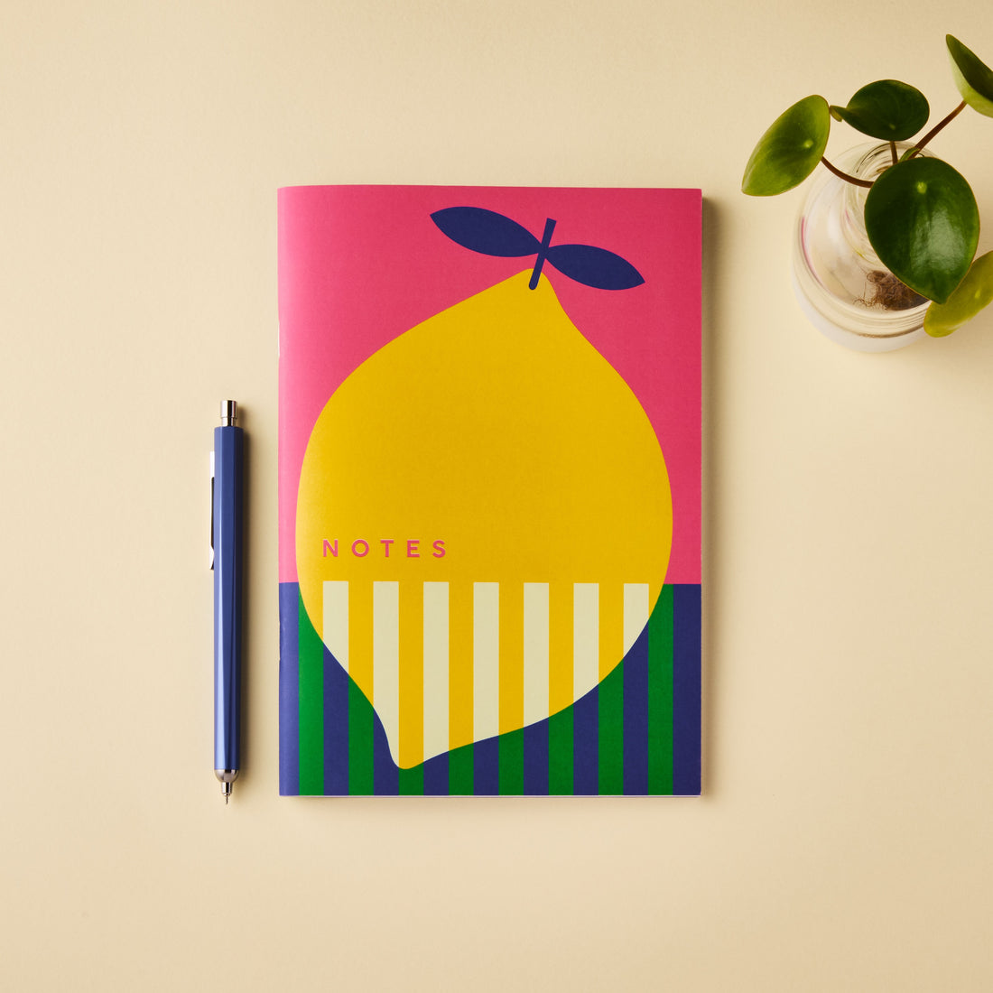 Notebook with lemon design on a beige background