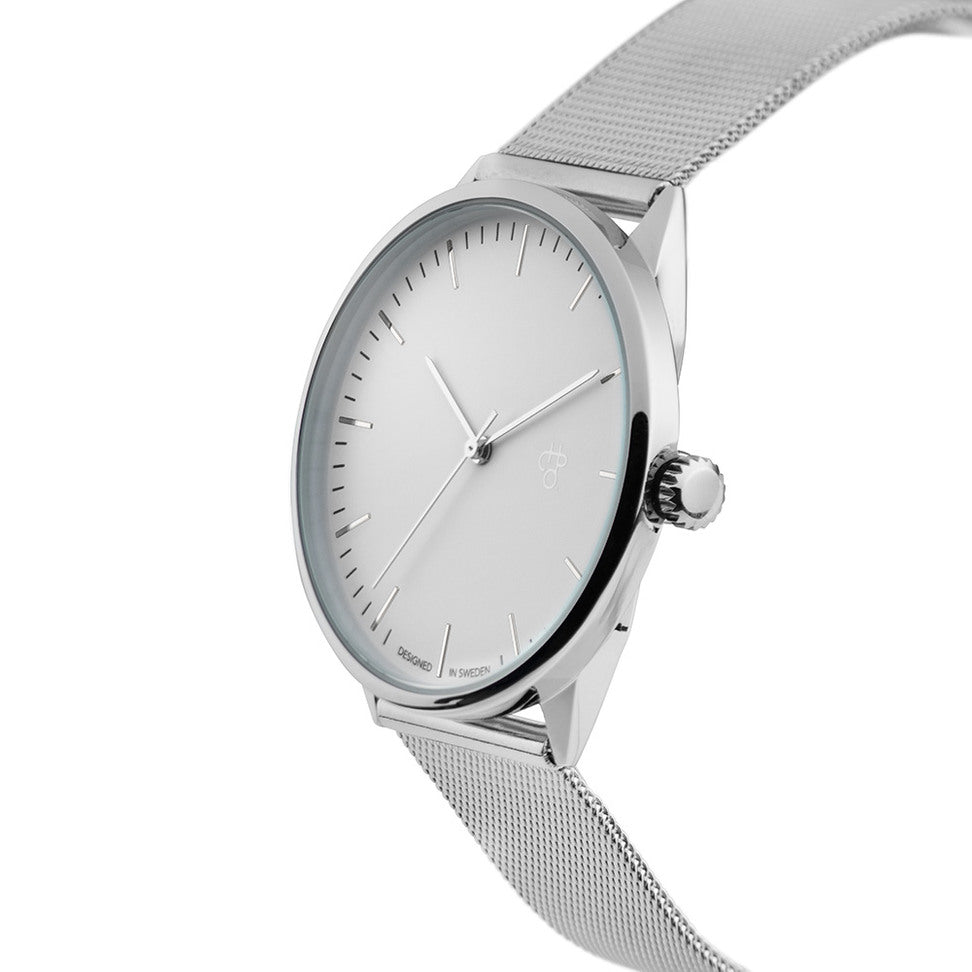 Nando Silver Unisex Watch With White Dial &amp; Metal Mesh Wristband