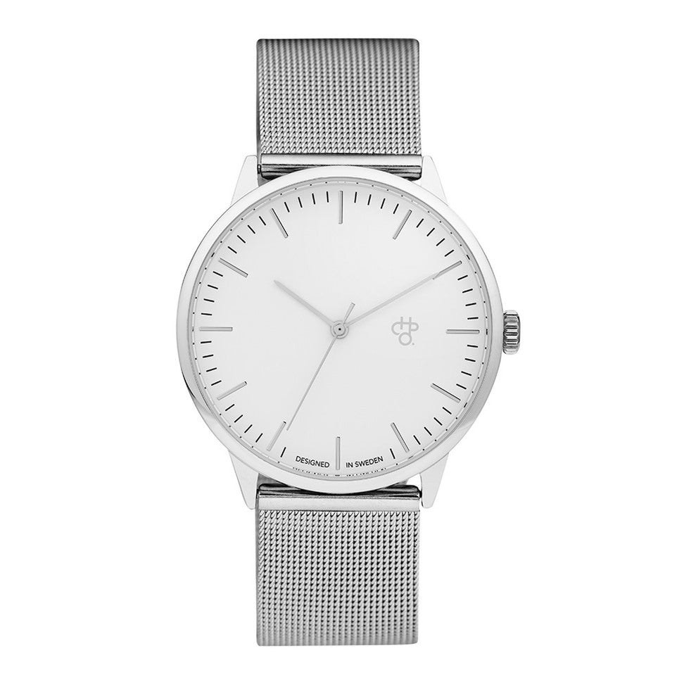 Nando Silver Unisex Watch With White Dial &amp; Metal Mesh Wristband