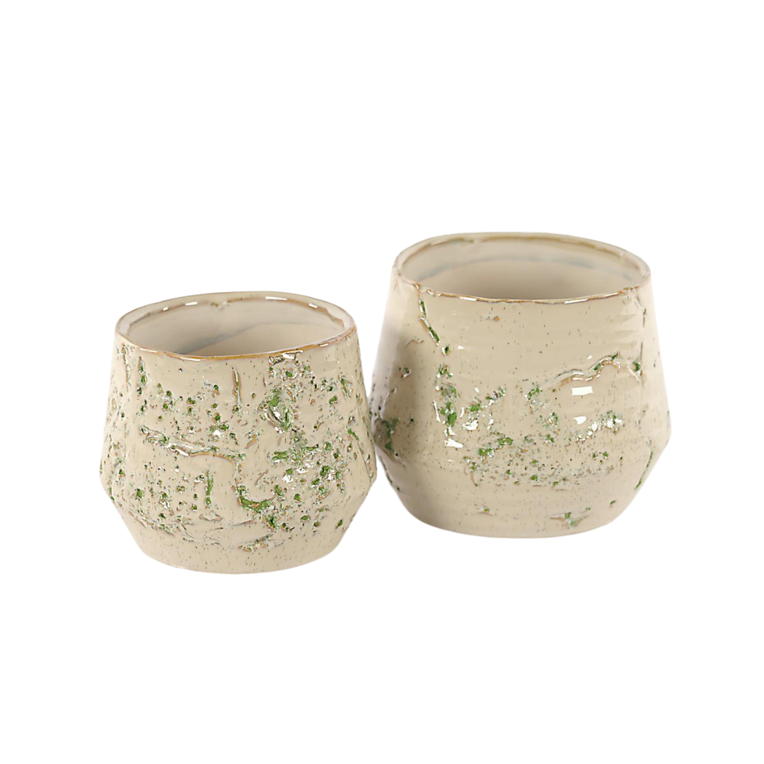 Grooved Glaze Spinach Green &amp; White Pot