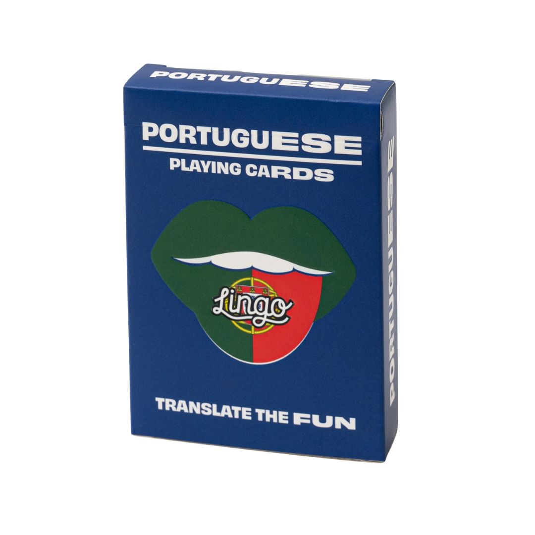 Portuguese playing cards in a blue box  on a white background