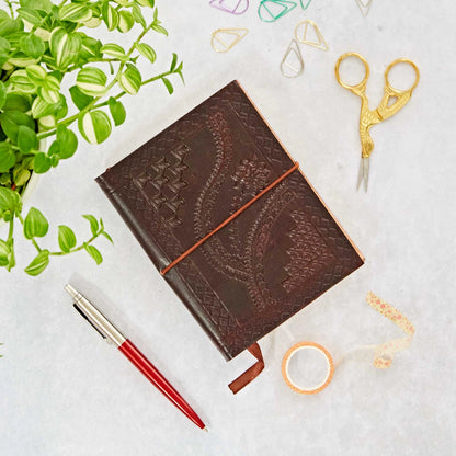 Handcrafted Leather Small Embossed Flower Journal