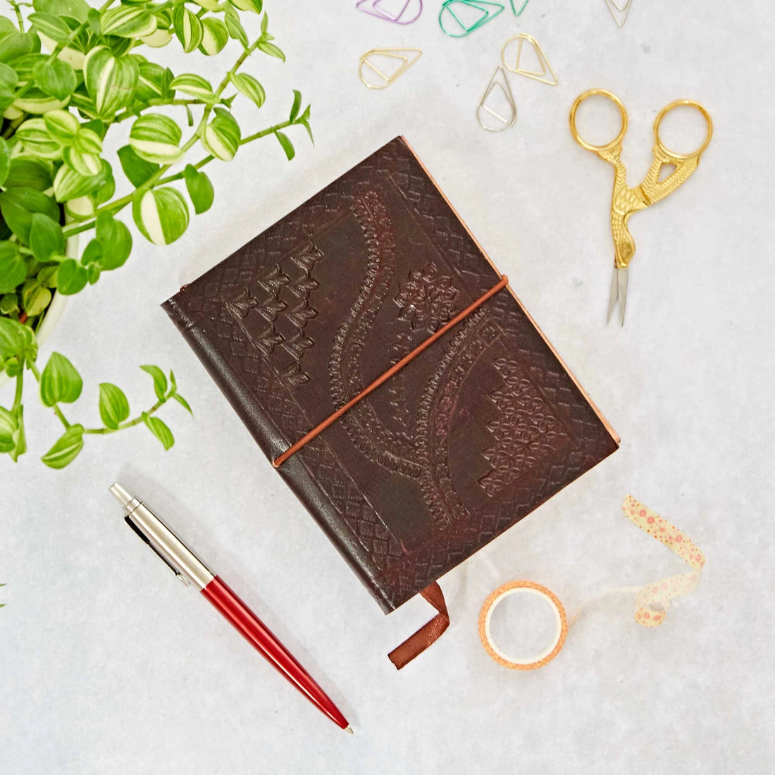 Handcrafted Leather Small Embossed Flower Journal