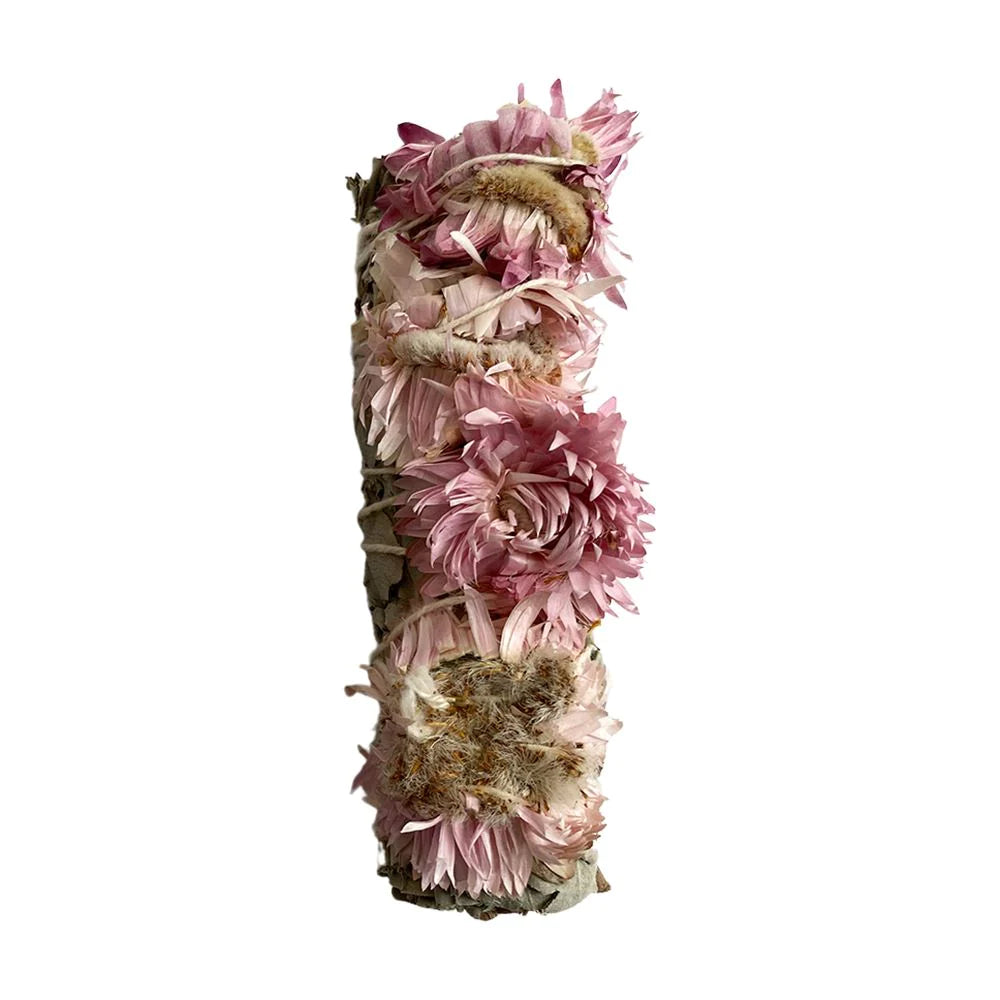 Pink Sunflower and White Sage Smudge Stick
