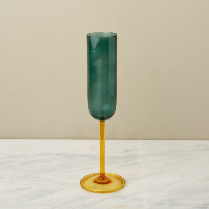 Green and Ochre Champagne Flute