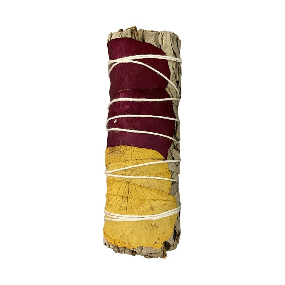Red, Yellow Rose Petals &amp; White Sage Smudge Stick