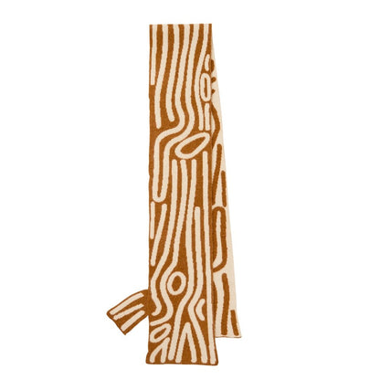Leaf Scarf in ochre, reversible lambswool scarf with flowing leaf pattern, 203x23cm, hand-knitted in Dundee, perfect for any styles