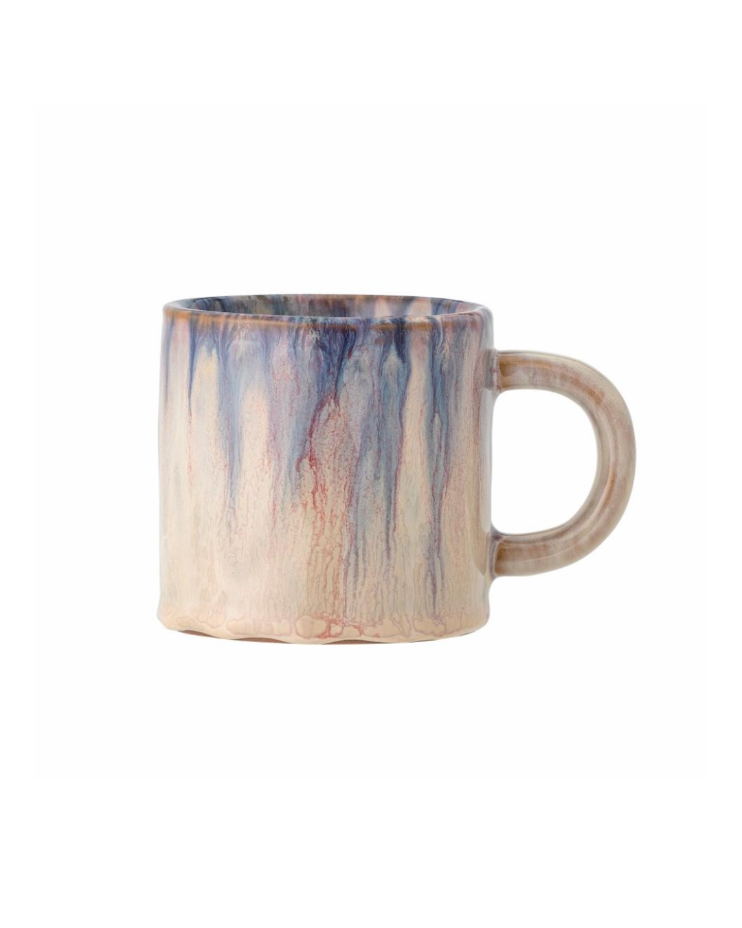 Amalia Cup – handmade stoneware with flowing pink and blue reactive glaze, D8 × H7.5 cm