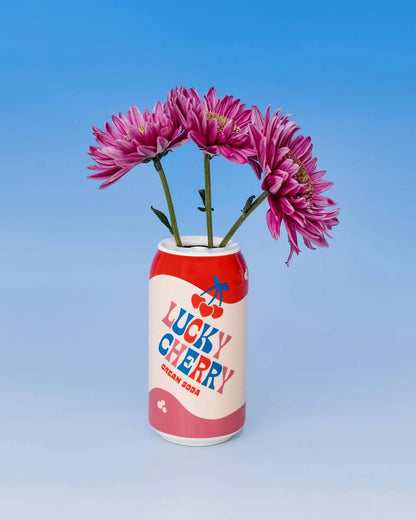 A hand-painted ceramic vase with a &